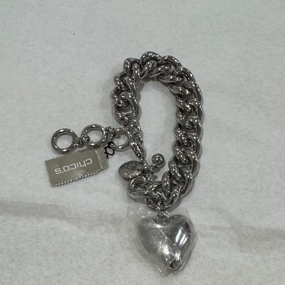 Chico's Silver Chain Bracelet with Heart Charm